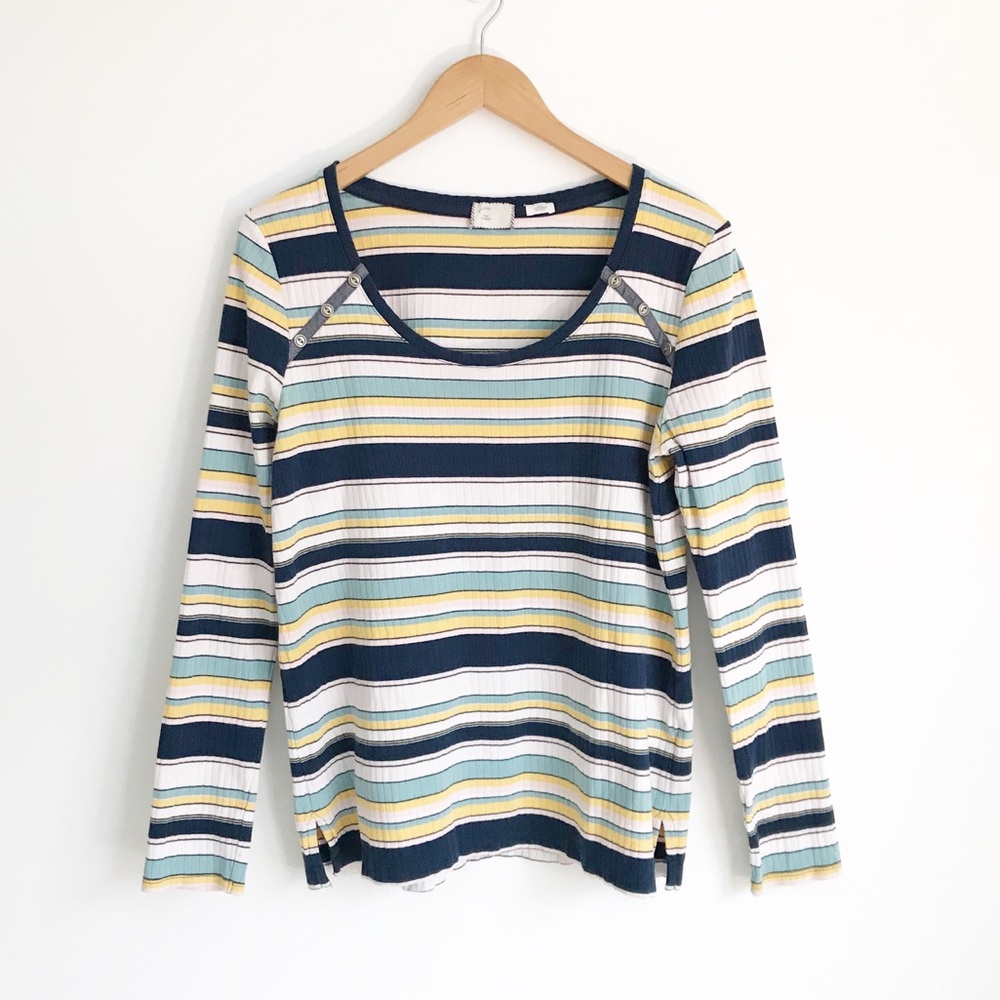ANTHROPOLOGIE Postmark Blue Stripe Long Sleeve Top